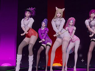 Hot 3D K/DA  Beauties Dance Platoon Joshing Vigorously Rabble-rousing Their Huge Bobs With the addition of Hips