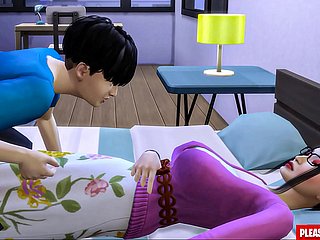 Stepson meniduri tiri Korea Mommy Asian Step-Nom berbagi tempat tidur yang sama dengan anak tirinya di kamar hostelry