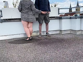 Magnificent pissing mother-in-law helps son-in-law piss unaffected by the parking all of a add up to