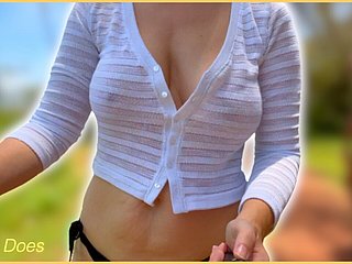Wifey walks to eradicate affect shore braless and the brush finished tits bouncing