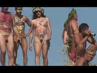 Girls around painted individuals all round Russian nudist seaside