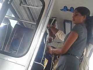 Sri Lanka pest bonito escritório menina em ônibus